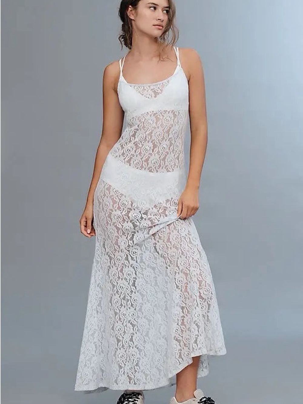 Anthropologie White Floral Lace Maxi Slip
